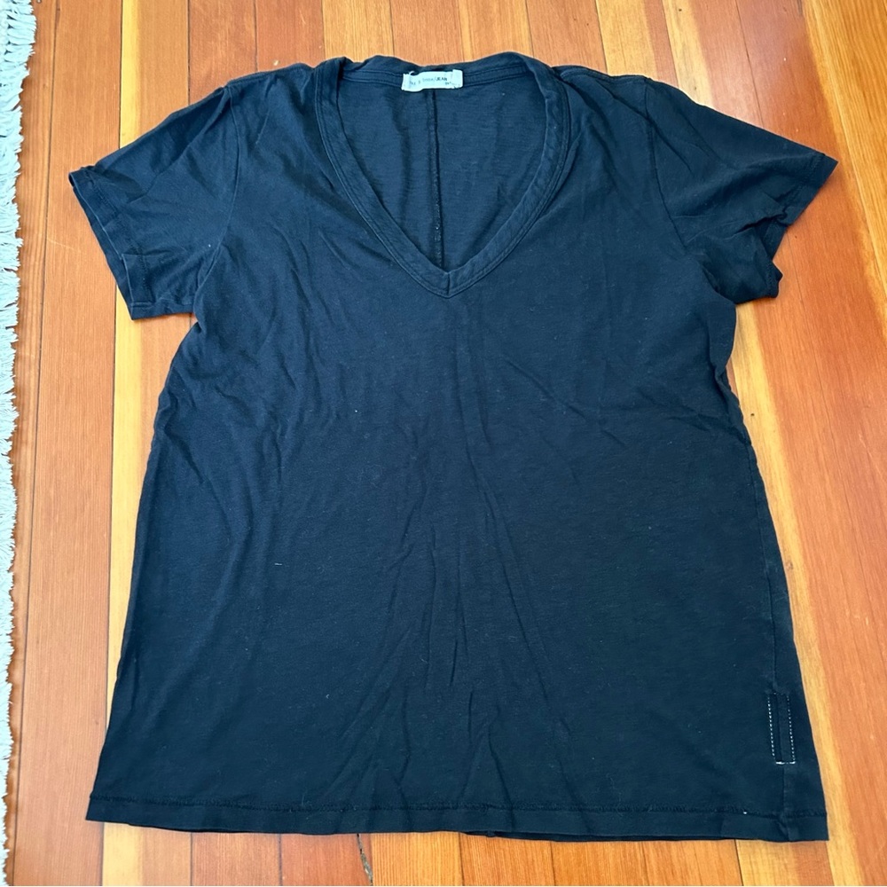 Rag & Bone Jean Womens Short Sleeve V Neck Tee Shirt Black 100% Cotton Size XS